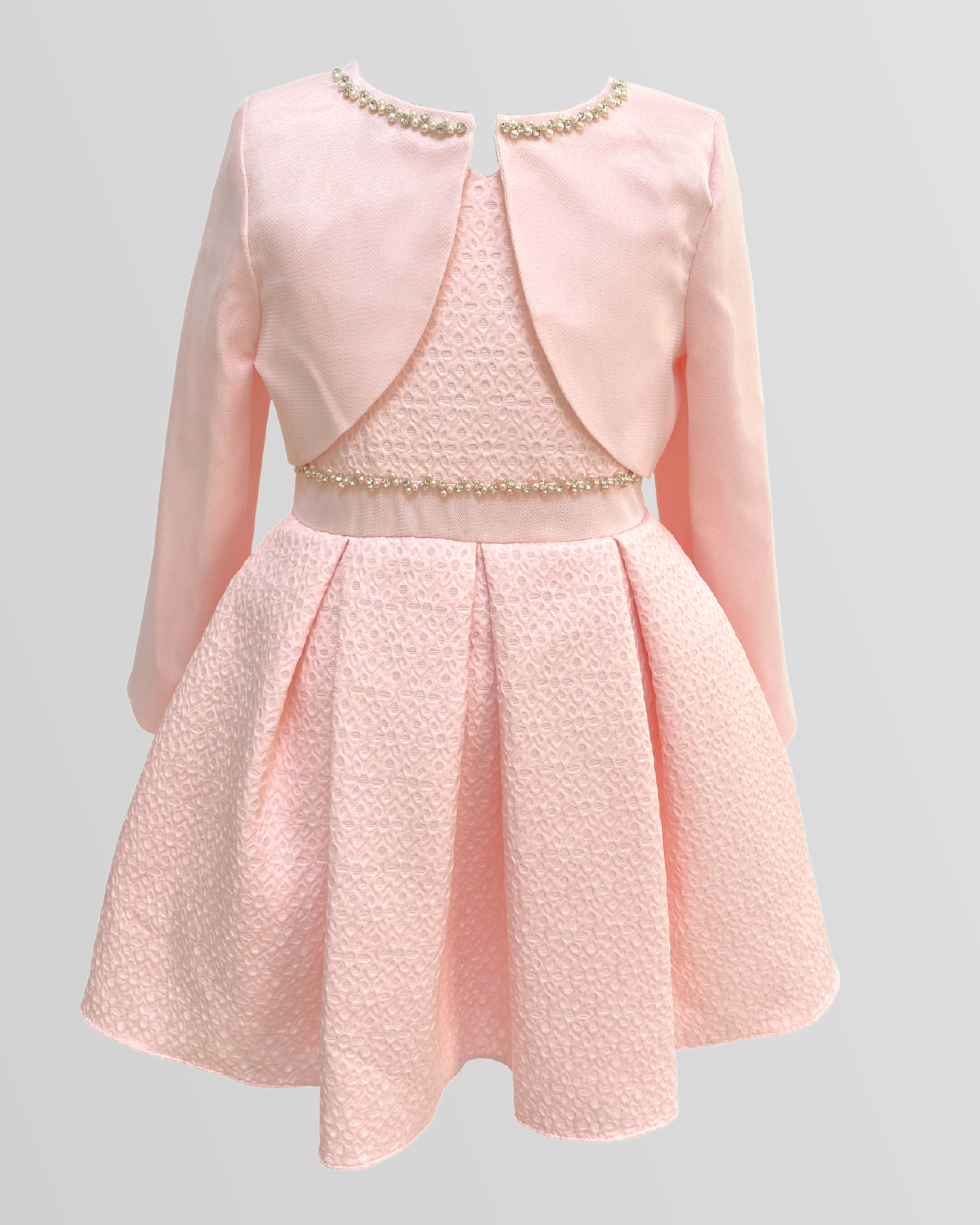 Girly Dress With Pearls On The Waist With Jacket And Headband