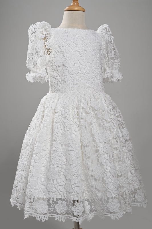 Cotton Lace Dress with Hair Accessory