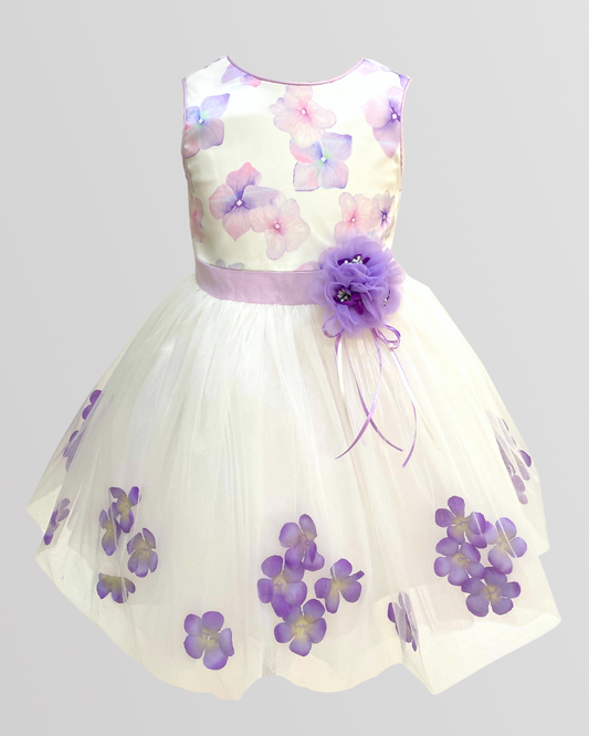 Super Puffy Flowered With Ribbon And Headband Dress