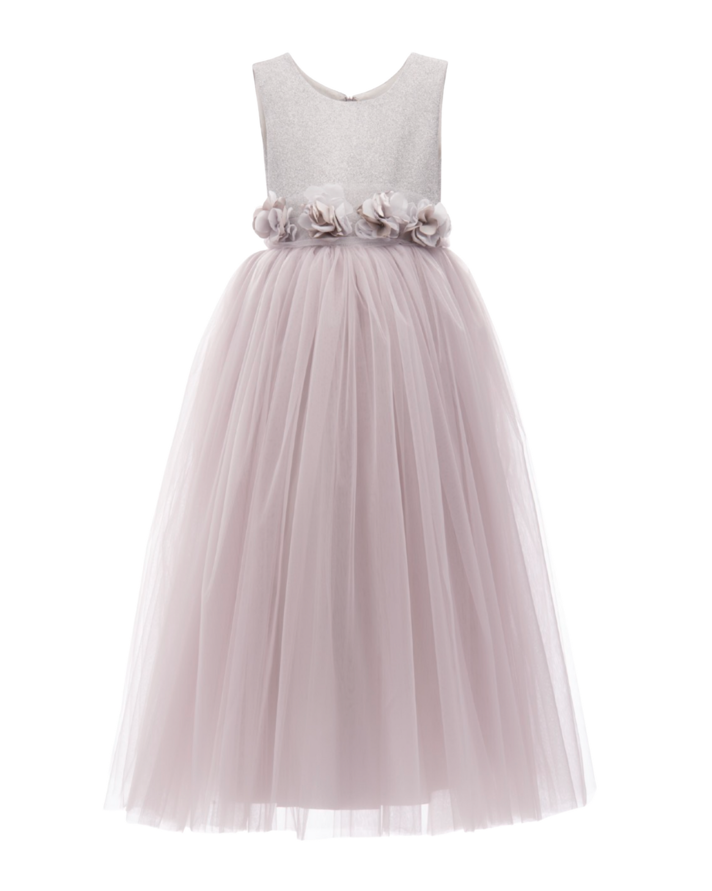 Full-Length Sleeveless Puffy Tulle Lace Dress