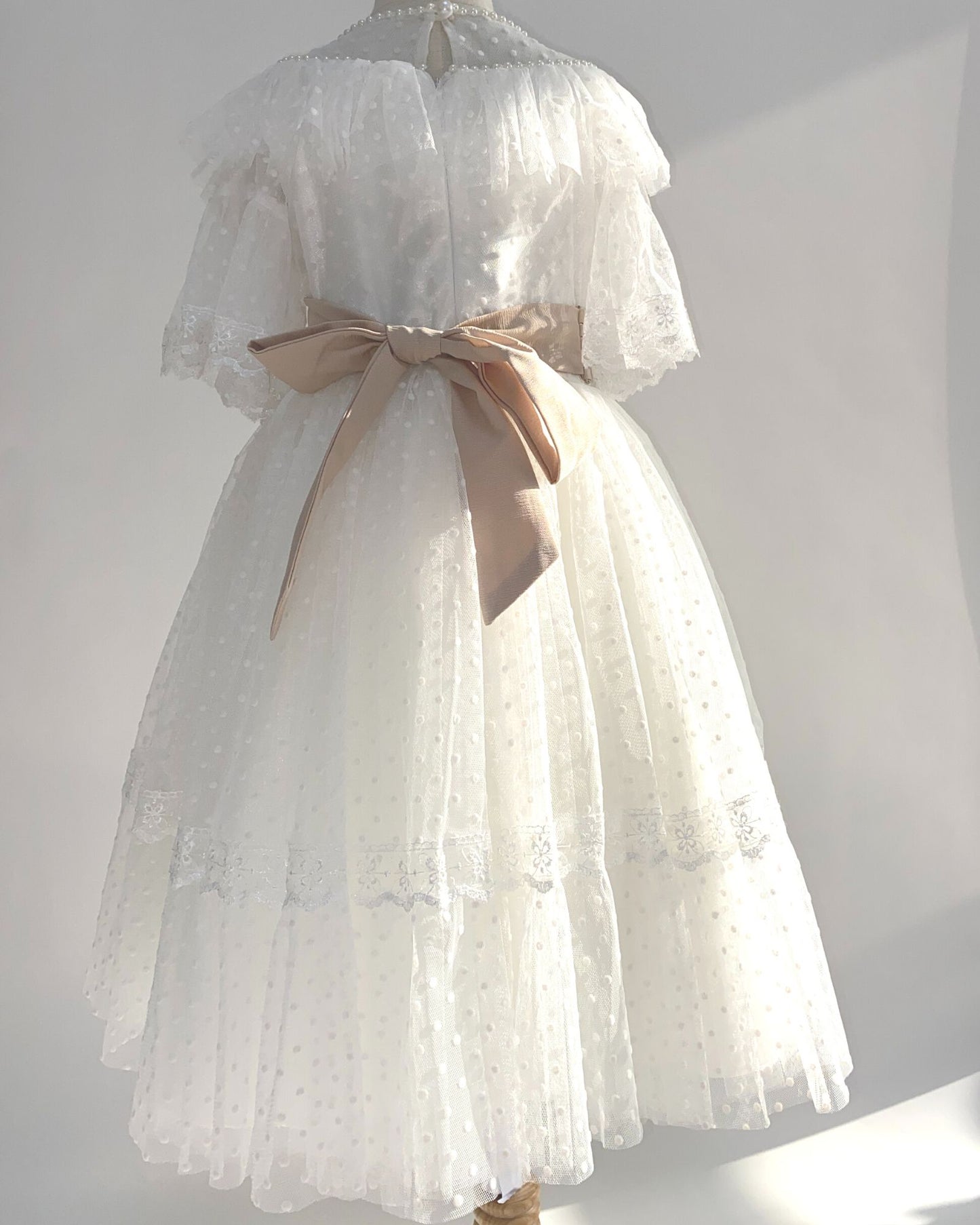 Puffy Cozy White Dress Dotted Tull Lace